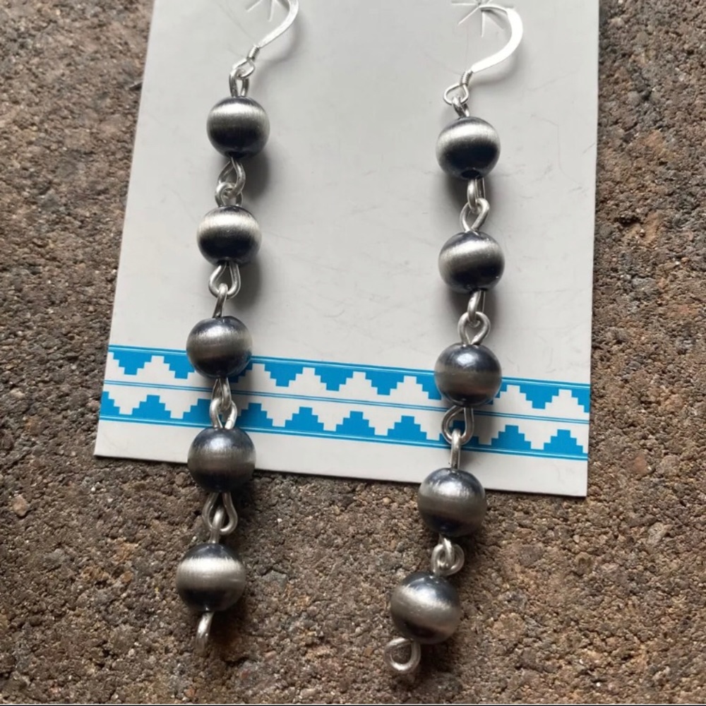 Sterling Silver 8mm Rosary Bead Drop Earrings